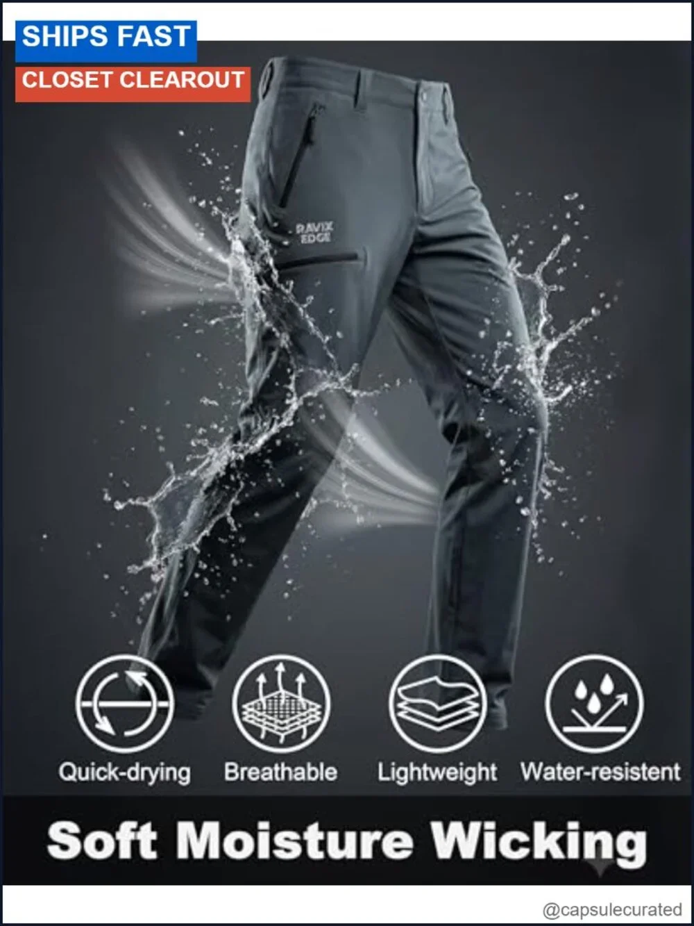 Men's Cargo Pants 4-Way Stretch Ripstop Nylon Spandex Hiking Utility Trousers